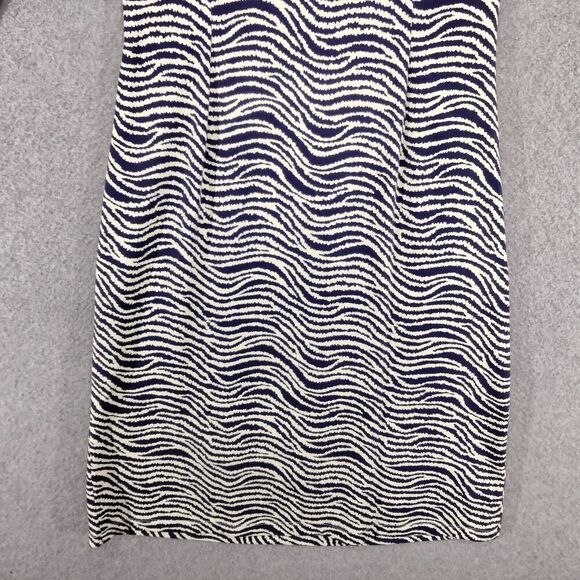 J McLaughlin Sheath Dress Womens Sz S Blue White Zebra Print Stretch 3/4 Sleeve - Picture 12 of 13